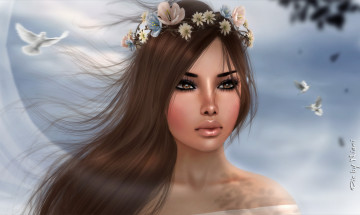 Картинка 3д+графика портрет+ portraits венок