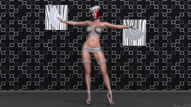 Обои картинки фото 3д графика, люди , people, веера, взгляд, девушка