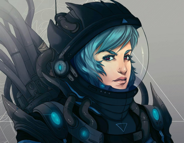 Обои картинки фото фэнтези, девушки, sha-h, art, девушка, космонавт, костюм, арт