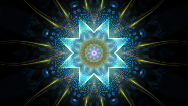 Обои картинки фото 3д графика, абстракция , abstract, лучи, фигура, звезда, узор, симметрия, углы, линии, лепестки, цветок, свет