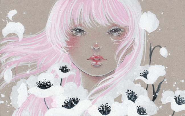 Обои картинки фото рисованное, люди, волосы, цветы, девушка, art, victoria-rivero