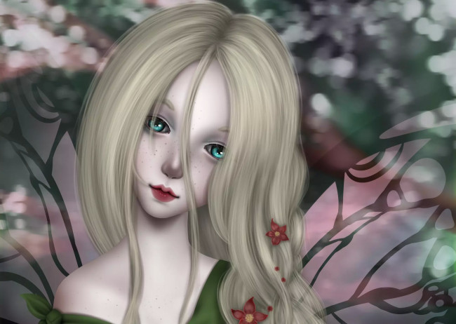 Обои картинки фото фэнтези, девушки, nimfpa, art, девочка, крылья, волосы, арт