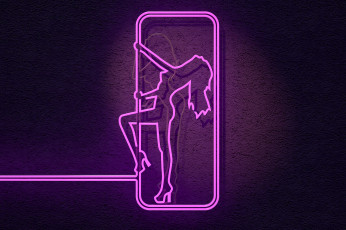 Картинка рисованное минимализм wall female figure girl neon lights fluorescent