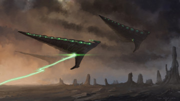 Картинка фэнтези космические+корабли +звездолеты +станции космические планета чужая скалы корабли