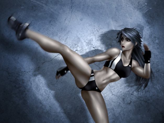 Обои картинки фото рисованное, люди, удар, спорт, фон, взгляд, девушка