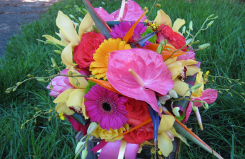 Картинка цветы букеты +композиции трава разноцветные