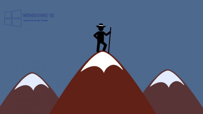 Обои картинки фото компьютеры, windows  10, человек, горы, шляпа