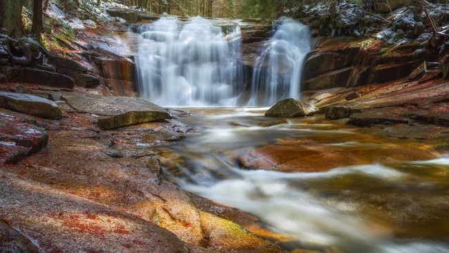 Обои картинки фото природа, водопады, река, лес, водопад