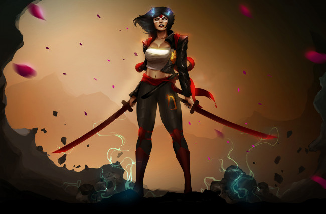 Обои картинки фото фэнтези, девушки, взгляд, фон, девушка, меч