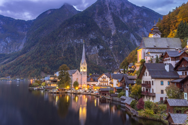 Обои картинки фото hallstatt, города, - пейзажи, городок, озеро, горы