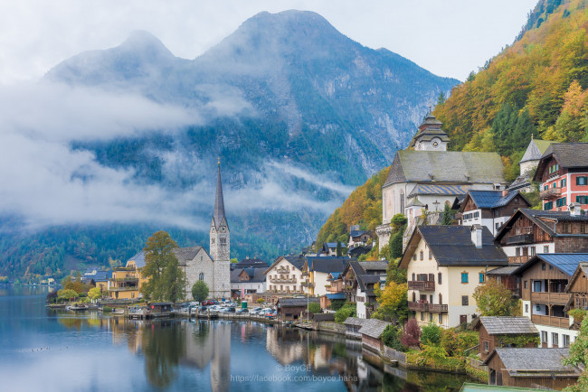 Обои картинки фото hallstatt, города, - пейзажи, городок, озеро, горы