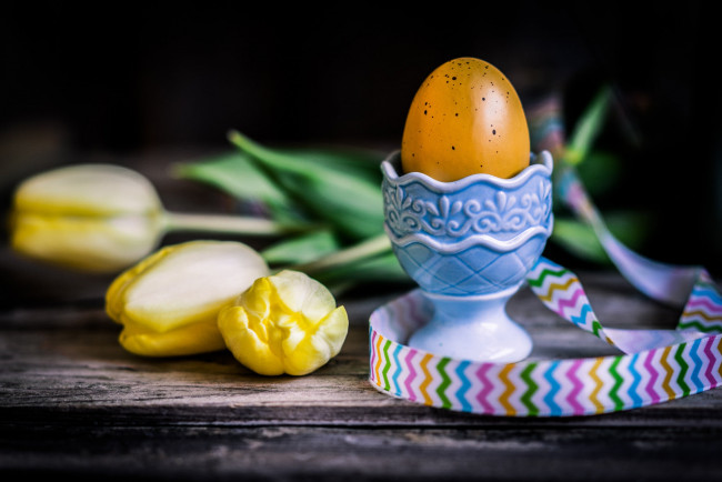 Обои картинки фото праздничные, пасха, цветы, праздник, лента, доска, тюльпаны