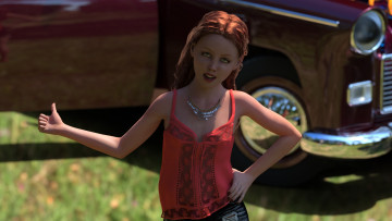 Картинка 3д+графика люди-авто мото+ people-+car+ +moto фон взгляд девушка