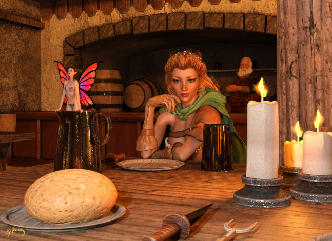 Обои картинки фото 3д графика, фантазия , fantasy, фон, взгляд, девушка