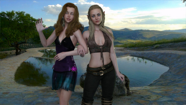 Обои картинки фото 3д графика, эльфы , elves, взгляд, эльфийки, фон