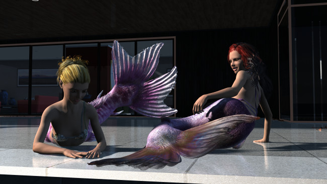 Обои картинки фото 3д графика, существа , creatures, русалки, взгляд, фон, девушки