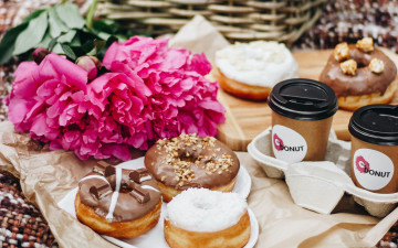 Картинка еда хлеб +выпечка пончики пионы