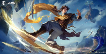 обоя видео игры, king of glory, парень, мечи, магия, скалы