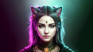 Картинка фэнтези существа нейросети графика нейроарт ai art нейронные сети рисунки нейро искусство девушка кошка