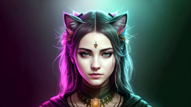 Обои картинки фото фэнтези, существа, нейросети, графика, нейроарт, ai, art, нейронные, сети, рисунки, нейро, искусство, девушка, кошка