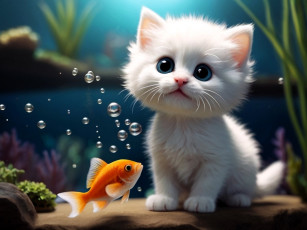 Картинка разное компьютерный+дизайн котенок рыбка