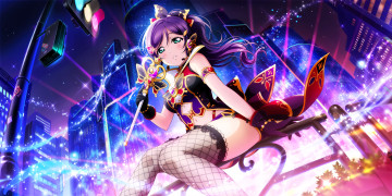 обоя аниме, love live,  school idol project, девушка, посох, магия, город