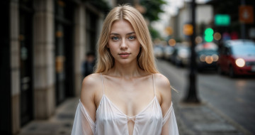 Картинка бестия 3д+графика портрет+ portraits девушка город красивая прогулка в белом на улице