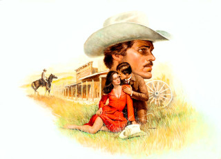 обоя рисованное, люди, мужчина, женщина, шляпа, любовь, всадник, салун