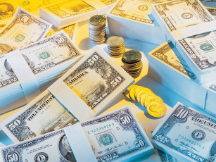 Картинка разное золото купюры монеты