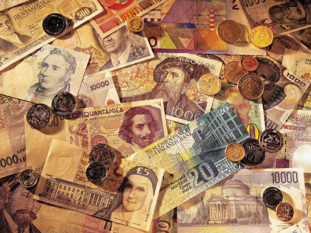 Обои картинки фото разное, золото, купюры, монеты