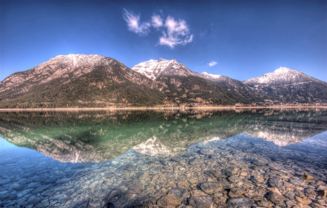 Обои картинки фото природа, горы, пейзаж, дно, озеро, отражение