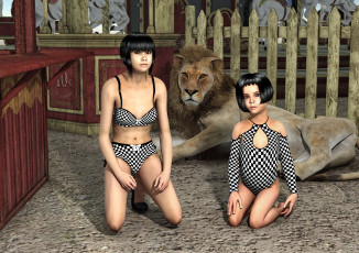 Картинка 3д+графика люди+ people мать лев девушка