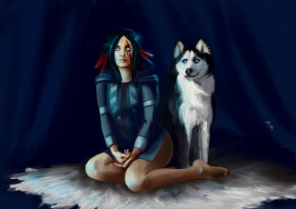 Картинка фэнтези девушки девушка собака индианка слепая