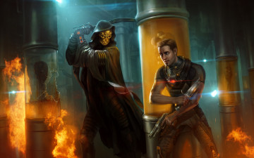 Картинка фэнтези люди инопланетянин солдат схватка оружие лаборатория