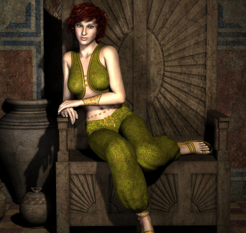 Обои картинки фото 3д графика, люди , people, девушка, взгляд, кресло