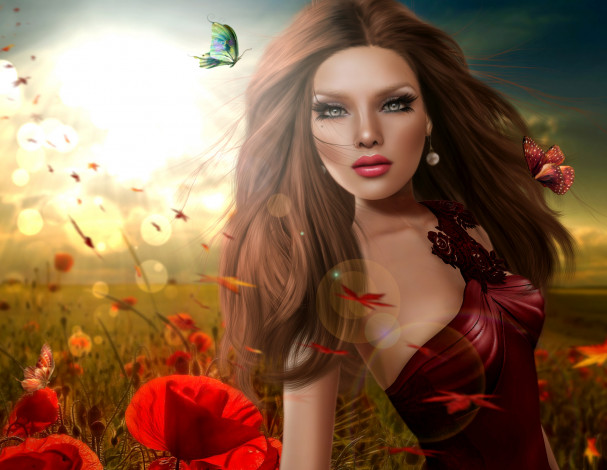 Обои картинки фото 3д графика, портрет , portraits, маки