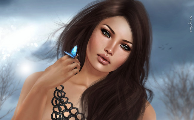 Обои картинки фото 3д графика, портрет , portraits, бабочка