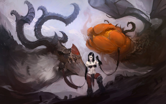 Обои картинки фото фэнтези, красавицы и чудовища, существа, монстр, дракон, повелитель, девушка