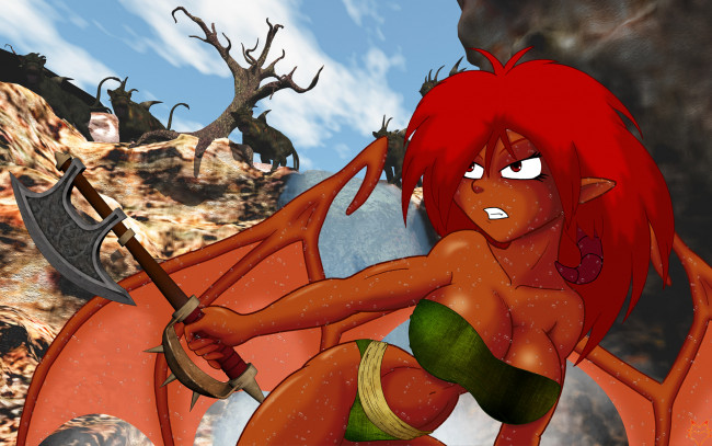 Обои картинки фото рисованные, - другое, эльфмйка, девушка, демон, крылья