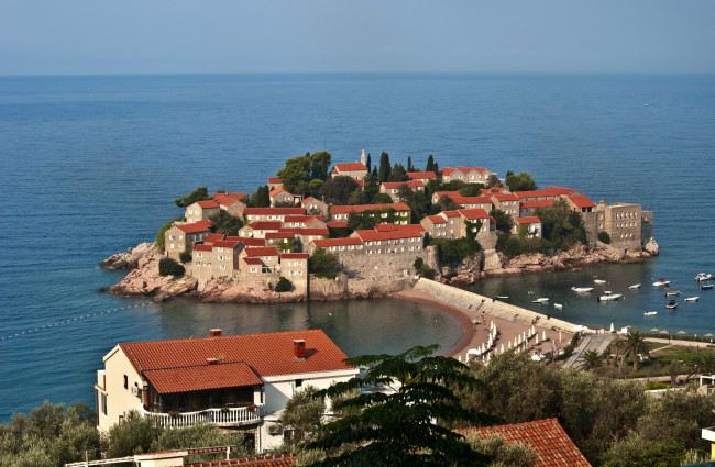 Обои картинки фото отсров св,  стефана , Черногория, города, - панорамы, дома, остров