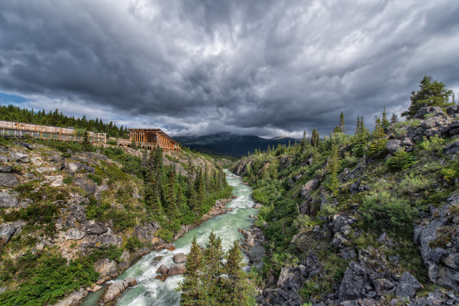 Обои картинки фото природа, реки, озера, горы, лес, река, облака