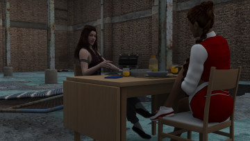 Картинка 3д+графика люди+ people фон стол взгляд девушка