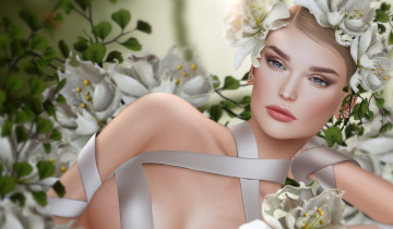 Картинка 3д+графика портрет+ portraits венок цветы девушка портрет