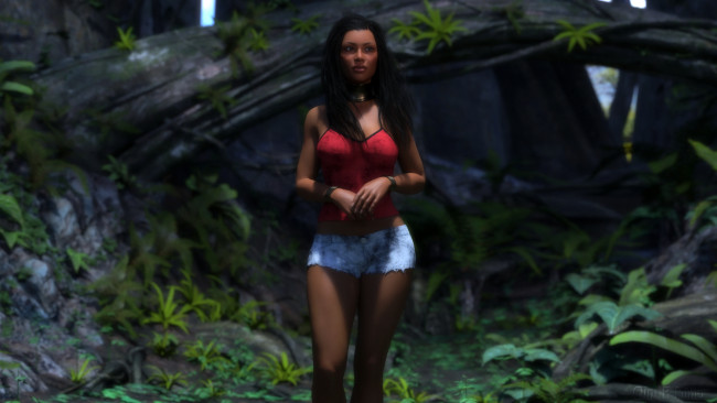 Обои картинки фото 3д графика, люди , people, взгляд, фон, девушка