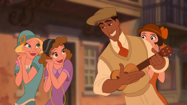 Обои картинки фото мультфильмы, the princess and the frog, парень, девушки