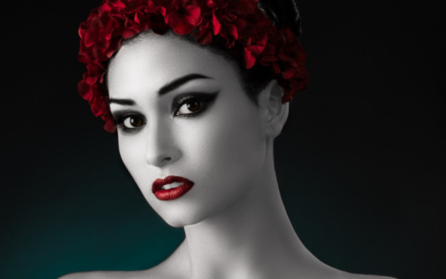 Обои картинки фото девушки, -unsort , лица,  портреты, ретушь, чёрно-красно-белое, фото, портрет, стиль