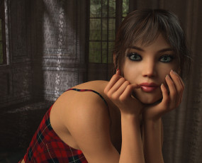 Картинка 3д+графика портрет+ portraits фон взгляд девушка