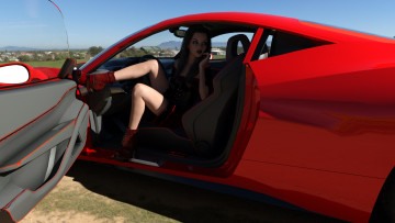 Картинка 3д+графика люди-авто мото+ people-+car+ +moto фон взгляд девушка