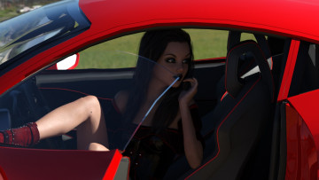 обоя 3д графика, люди-авто, мото , people- car ,  moto, фон, взгляд, девушка