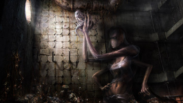 Картинка фэнтези существа мать ребенок монстры окно мусор подвал